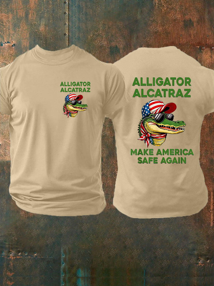 Men's Retro Alligator Alcatraz Funny Florida Everglades Dark Humor Short Sleeve Tee