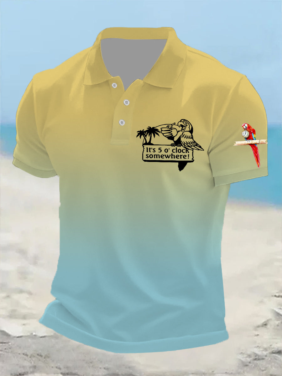 Men's It's 5:00 Somewhere Always Happy Hour Paradise Parrot Print Casual Short Sleeve Tee