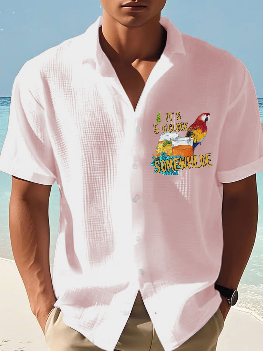 Men's It‘s 5 O'clock Somewhere Print Casual Short-Sleeve Shirt
