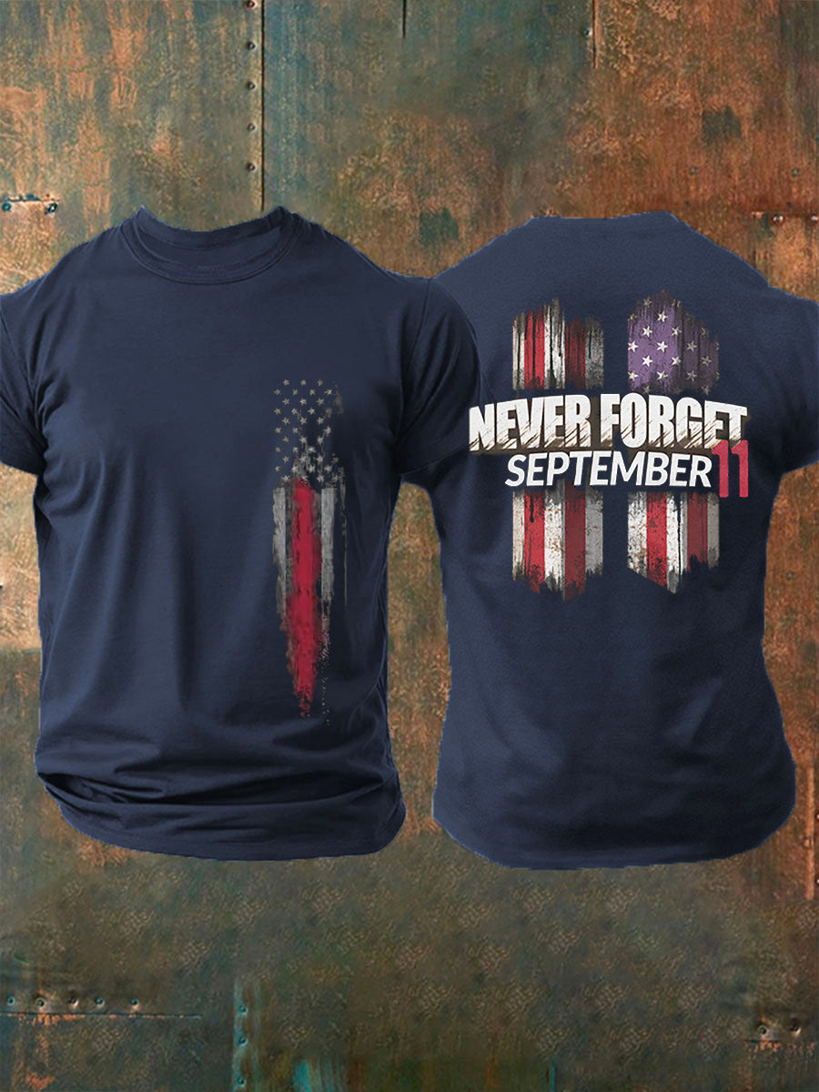 Men's 2025 Patriots Day Commemorating The 24th Anniversary Of 9/11: "Never Forget 9/11" T-shirt