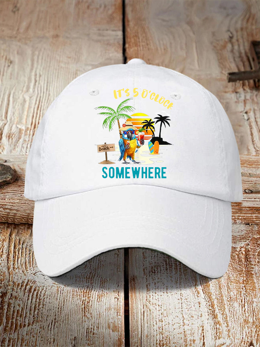Unisex It's 5 O'clock Somewhere Parrot Print Hat
