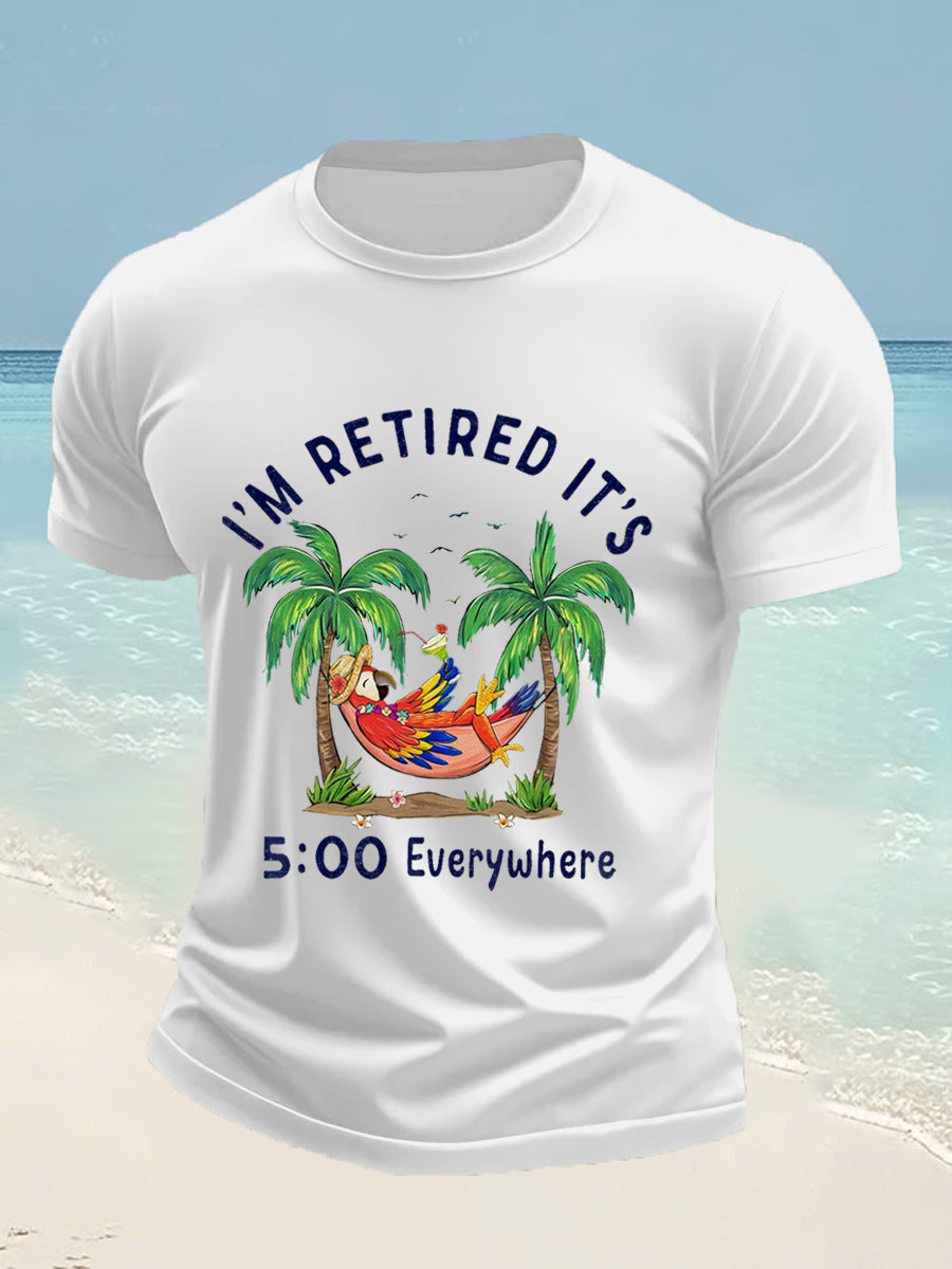 Men's I'm Retired It's 5 O'clock Everywhere Parrot Print Casual Tee
