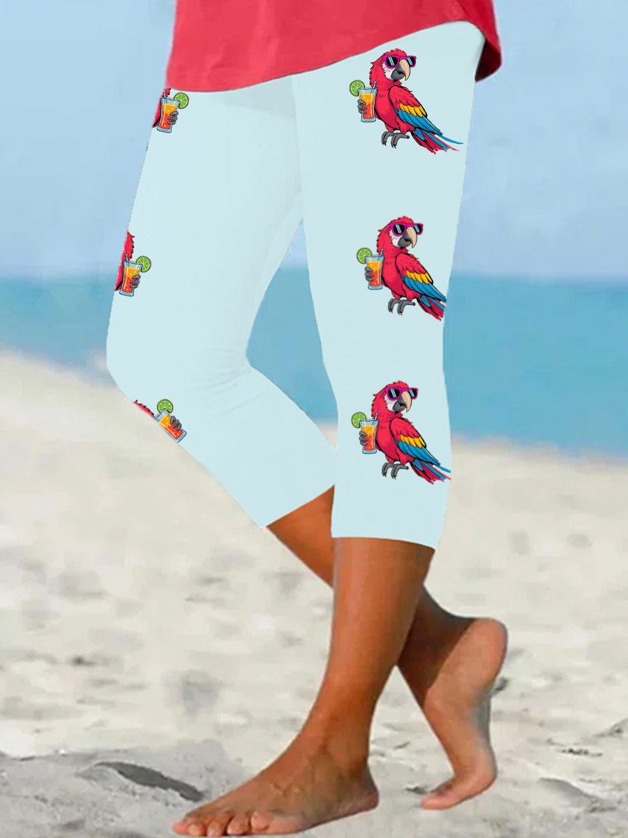 Women's It's 5 O'clock Somewhere Parrot Print Casual Cropped Leggings