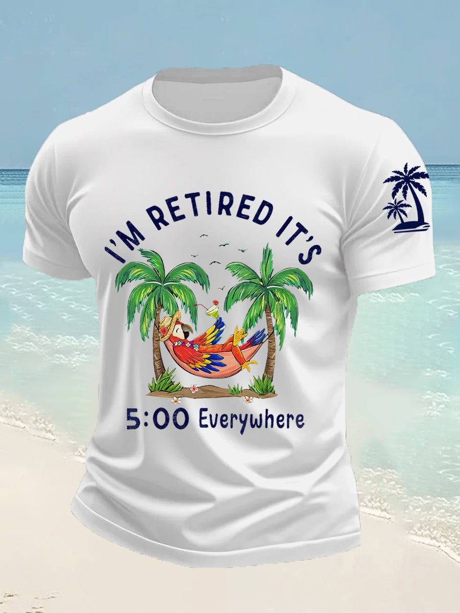 Men's I'm Retired It's 5 O'clock Everywhere Parrot Print Casual Tee