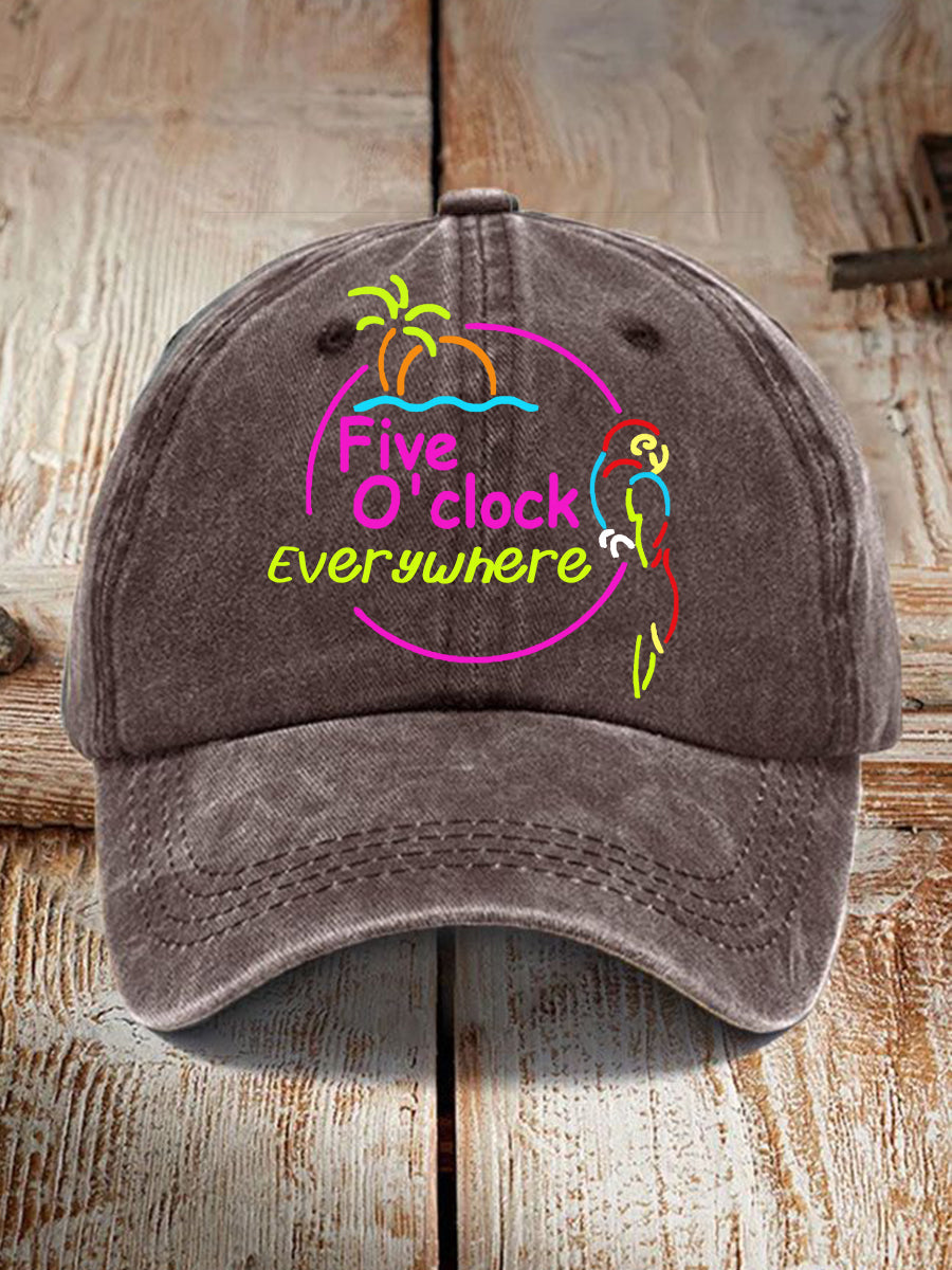 Unisex It's 5 O'clock Everywhere Parrot Print Hat