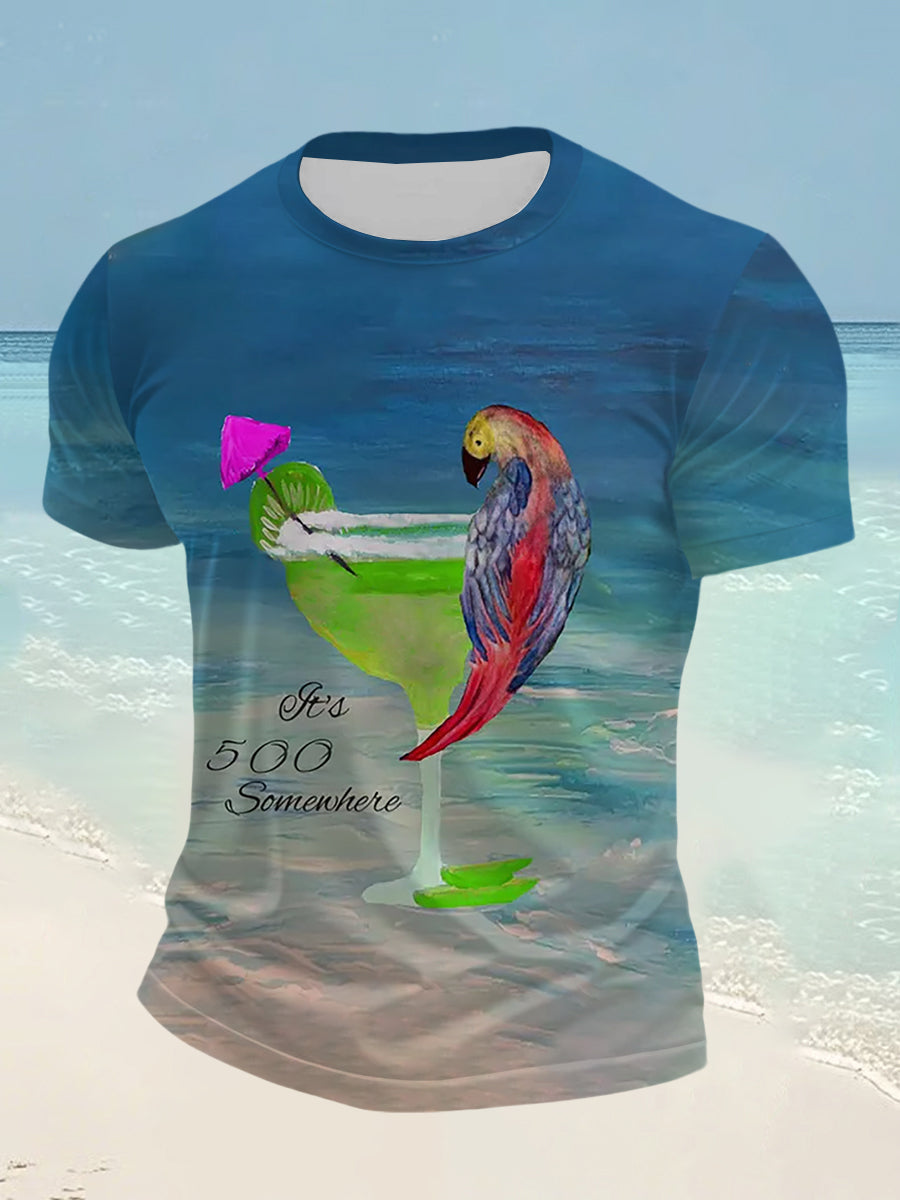 Men's It's 5 O'clock Everywhere Parrot Print Short Sleeve T-shirt