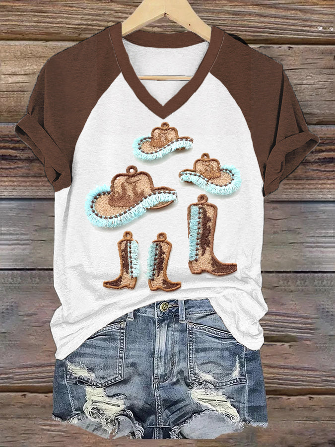 Women's V-neck off-shoulder short-sleeved T-shirt