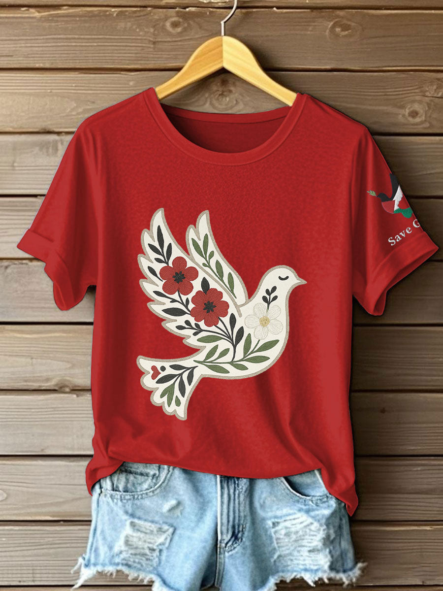 Women's Free Peace Stop Genocide Printed T-shirt