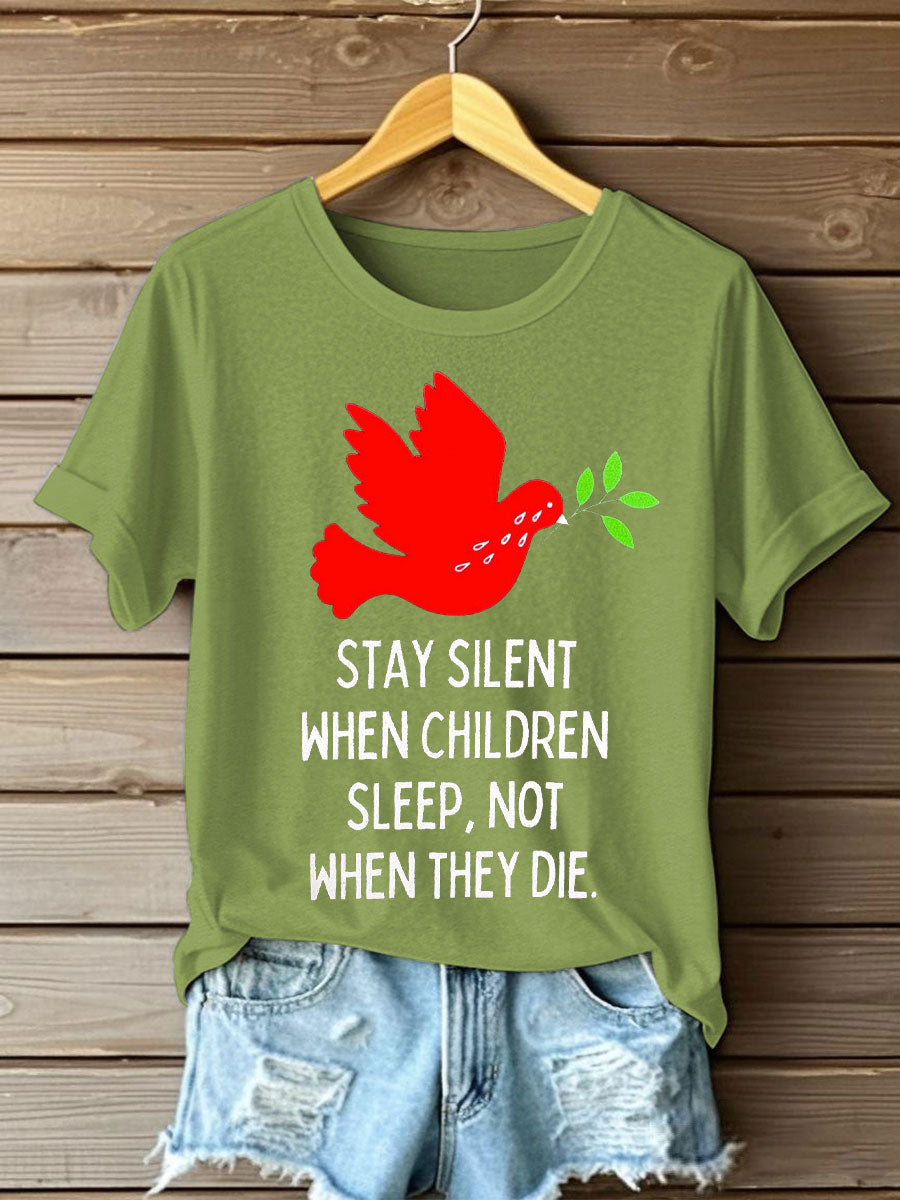 Women's Free Peace Stop Genocide Printed T-shirt