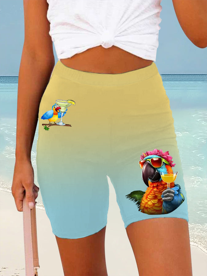 Women's Beach Vacation Parrot Print Casual Short Leggings