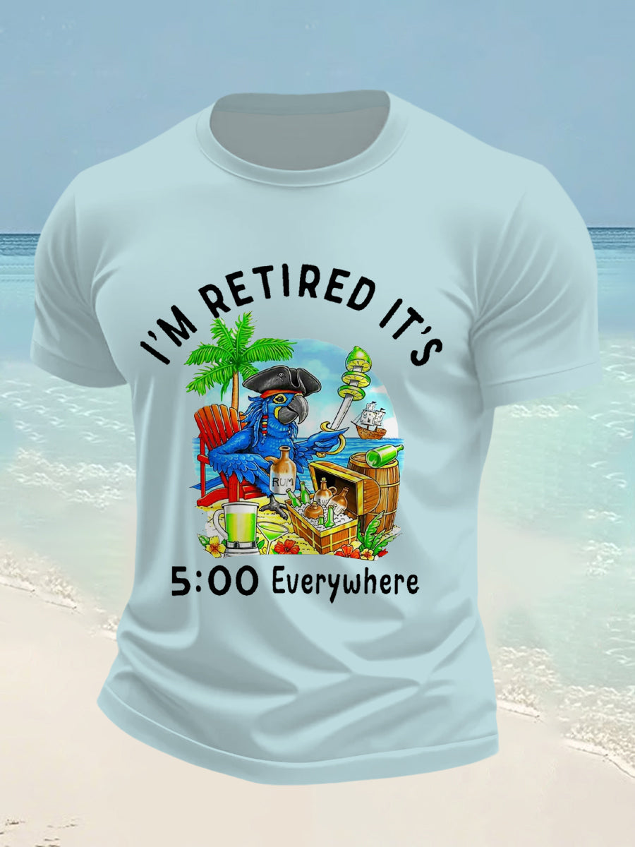 Men's I'm Retired It's 5 O'clock Everywhere Parrot Print Casual Tee