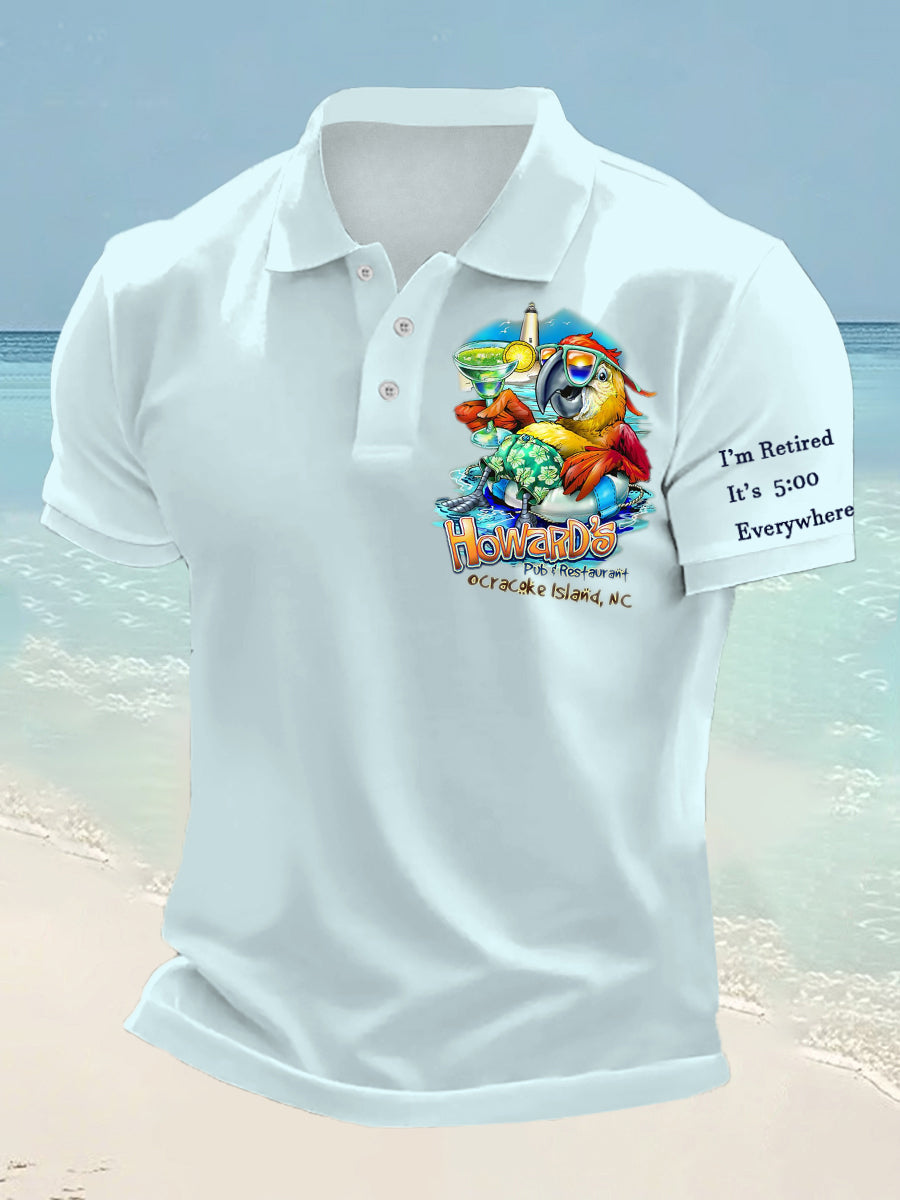 Men's I'm Retired It's 5 O'clock Everywhere Parrot Print Casual Top