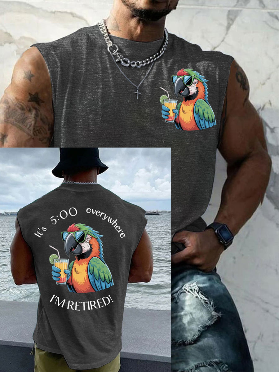 Men's I'm Retired It's 5 O'clock Everywhere Parrot Print Casual Tank Top