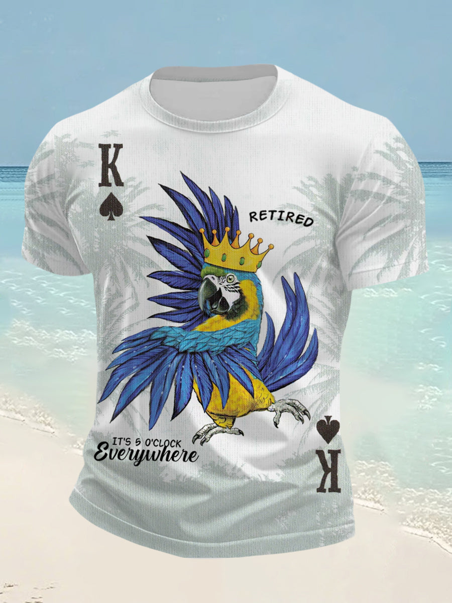 Men's I'm Retired It's 5 O'clock Everywhere Parrot Print Casual Short-Sleeve T-Shirt