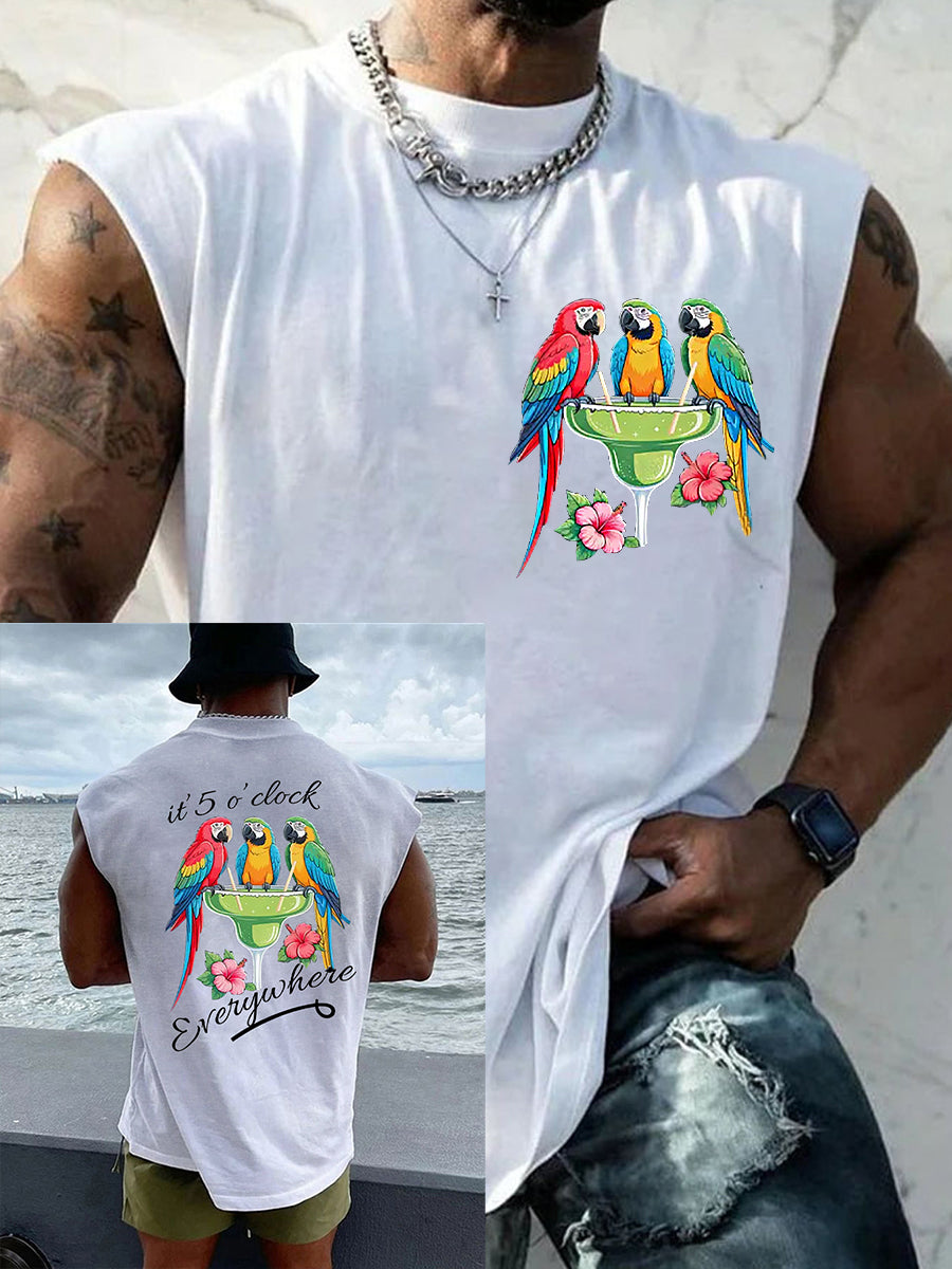 Men's I'm Retired It's 5 O'clock Everywhere Parrot Print Casual Sleeveless Tee