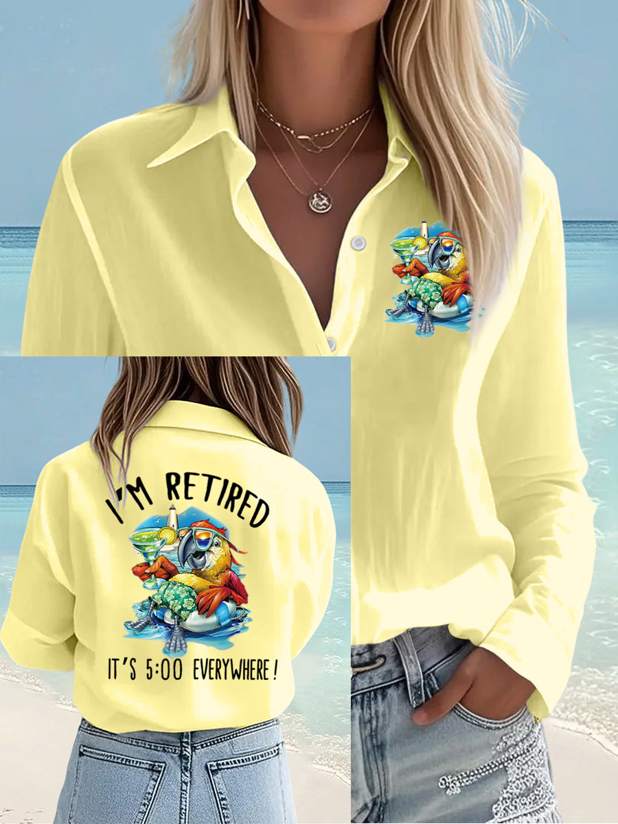 Women's I'm Retired It's 5 O'clock Everywhere Parrot Print Casual Shirt