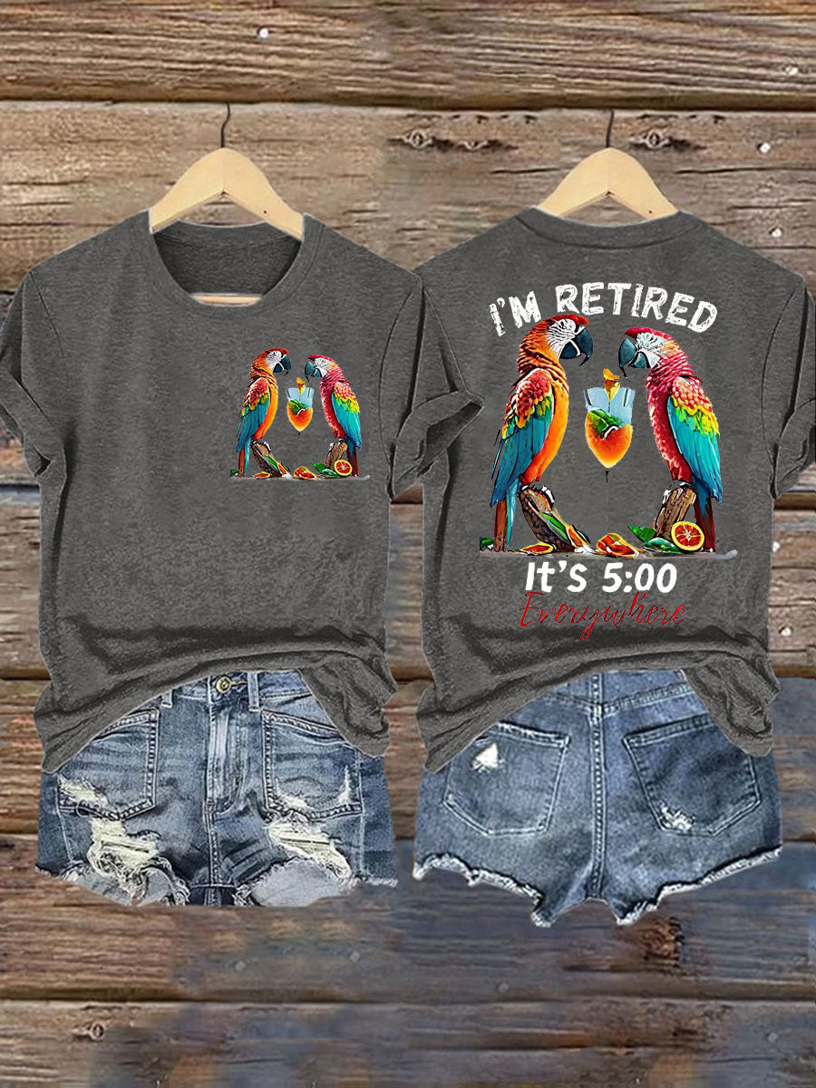 Women's It‘s 5 O'clock Everywhere Print Casual Iron On Short Sleeve T-Shirt