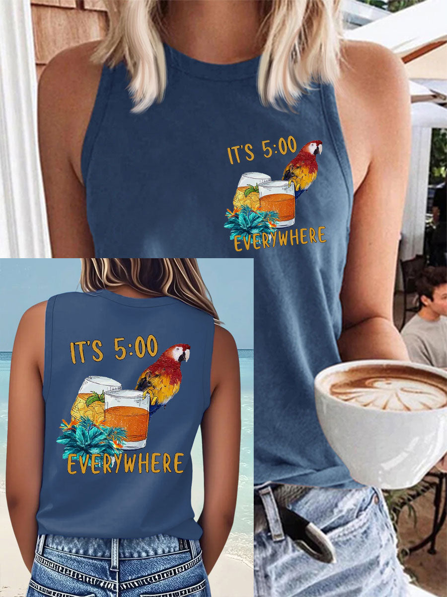 Women's It‘s 5 O'clock Everywhere Print Casual Faux Cotton Vest