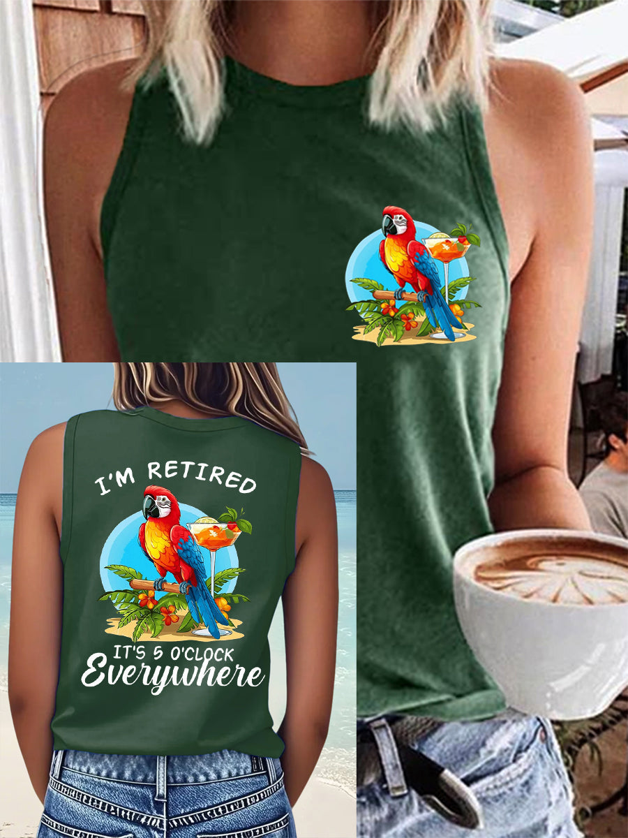 Women's I'm Retired It's 5 O'clock Everywhere Parrot Print Casual Vest