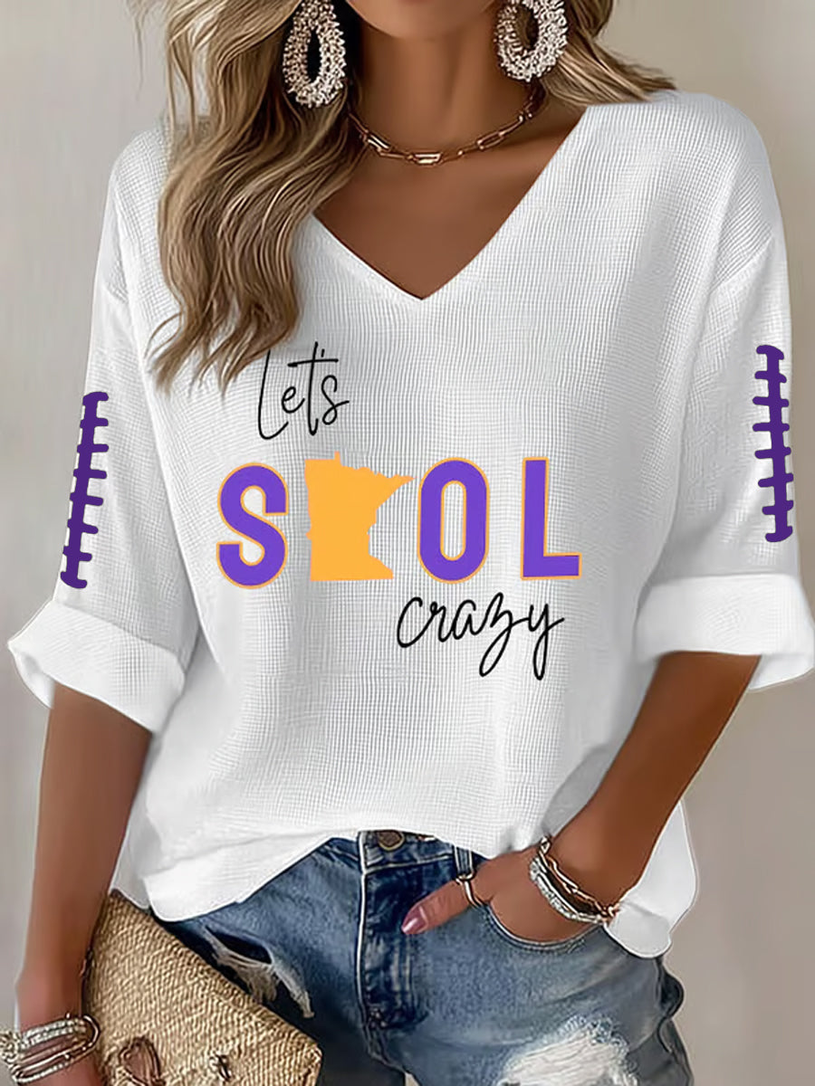 Women's Let’s SKOL Crazy! Football Fans Lovers Gameday Casual V-Neck Top