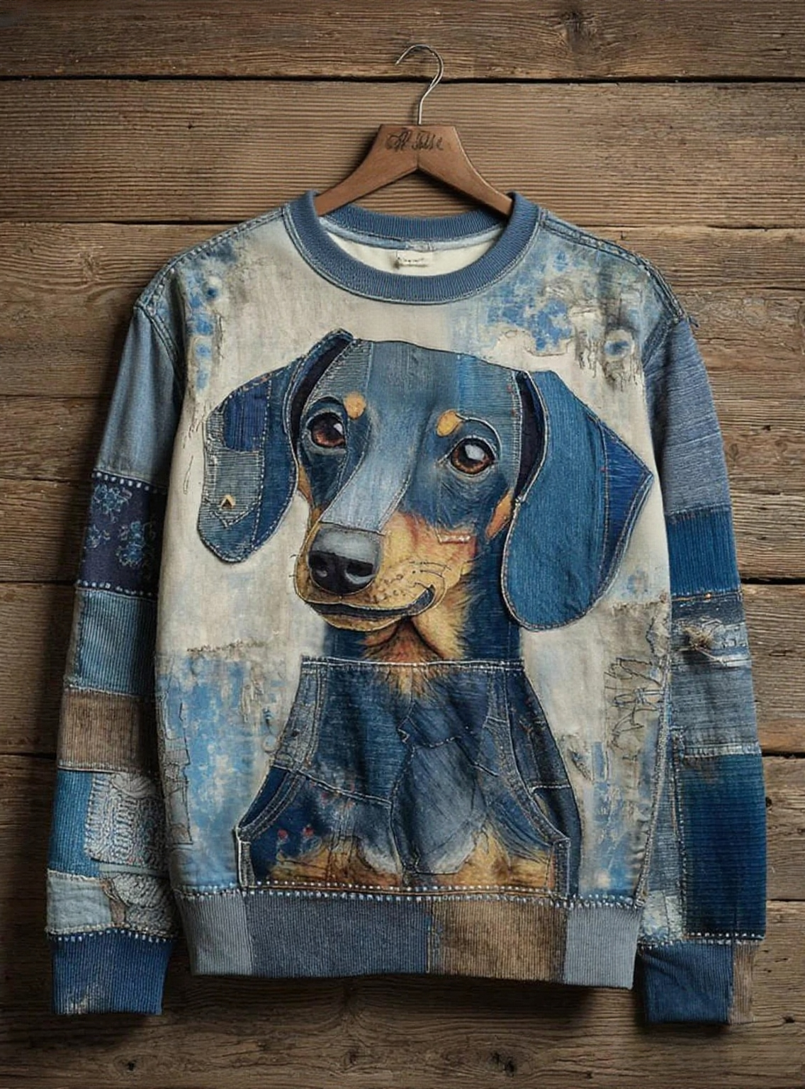 Women's Denim Dog Print Casual Sweatshirt