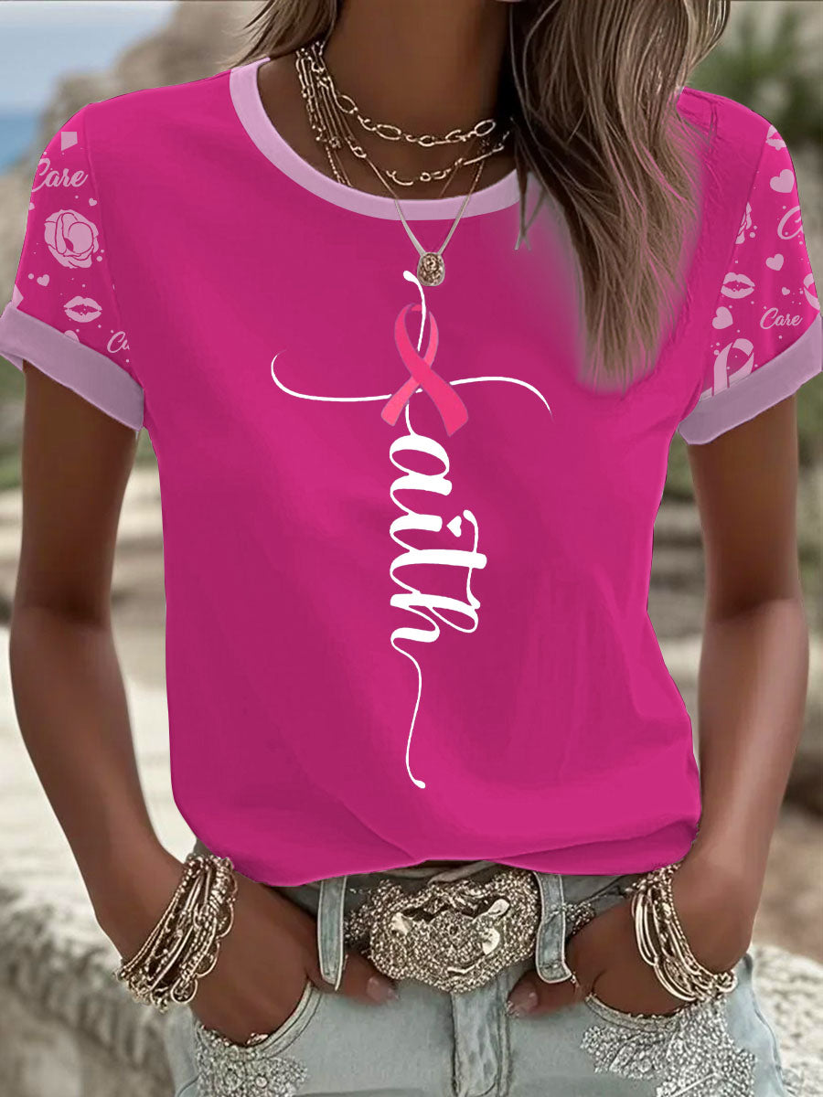 Women's Breast Cancer Printed T-shirt