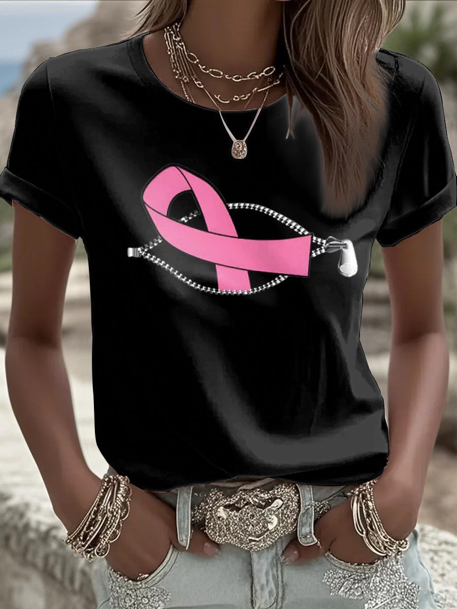 Women's Breast Cancer Awareness Pink Ribbon short-sleeved T-shirt