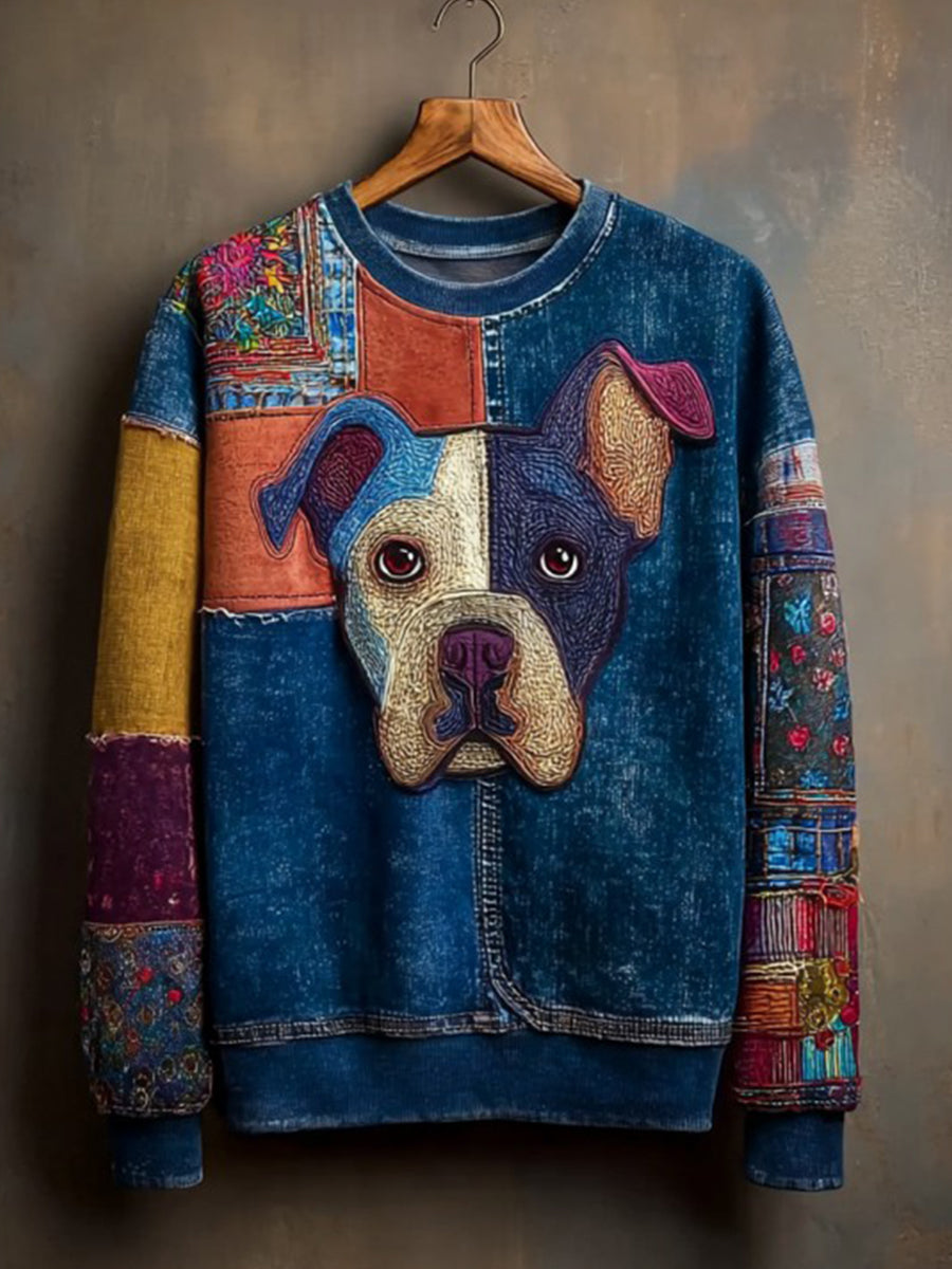 Women's Denim Dog Print Casual Sweatshirt