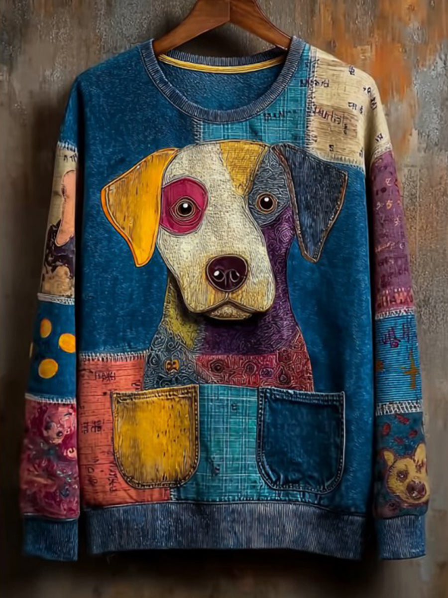 Women's Denim Dog Print Casual Sweatshirt