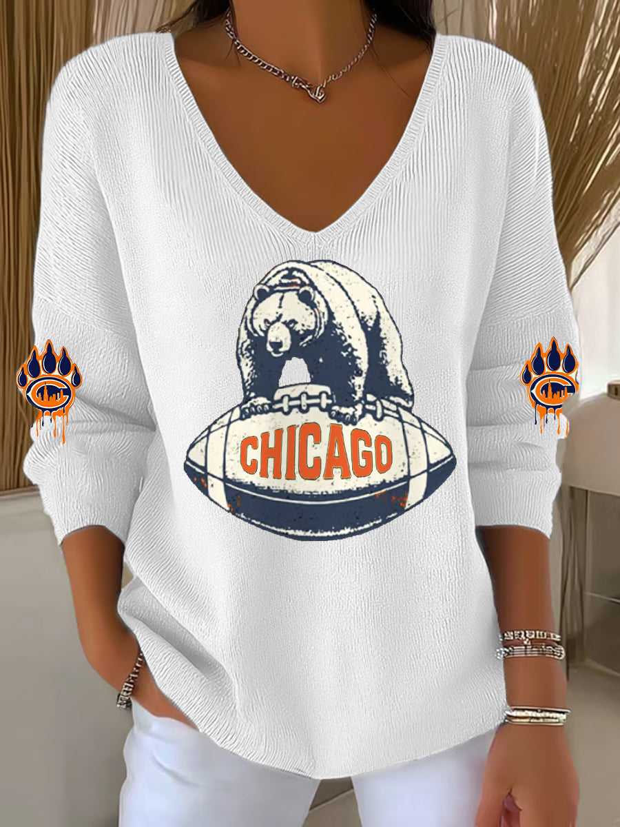 Women's Football Fans Lovers Gameday Casual V-Neck Top
