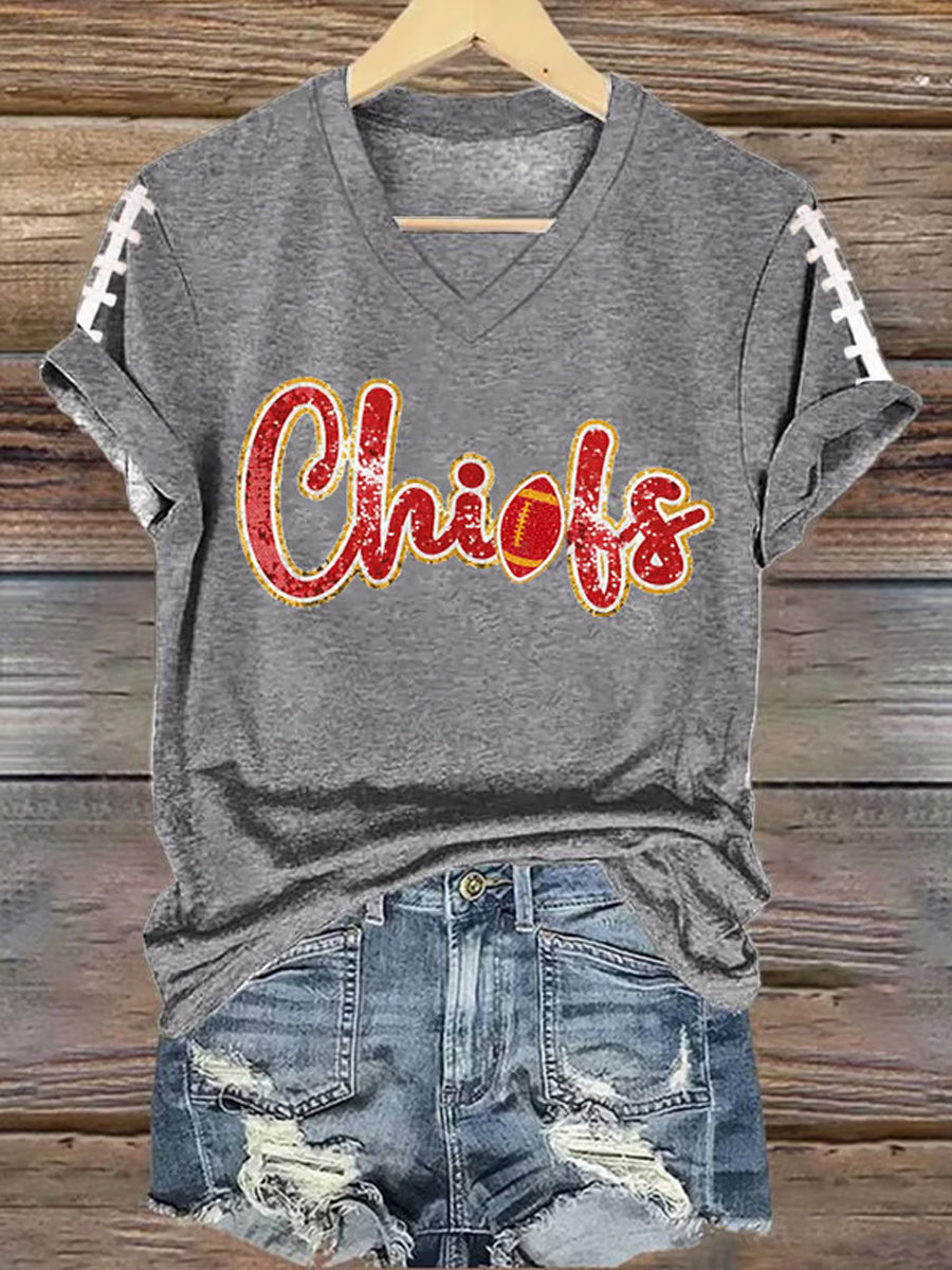 Women's Football Fans Lovers Gameday Casual V-Neck Tee