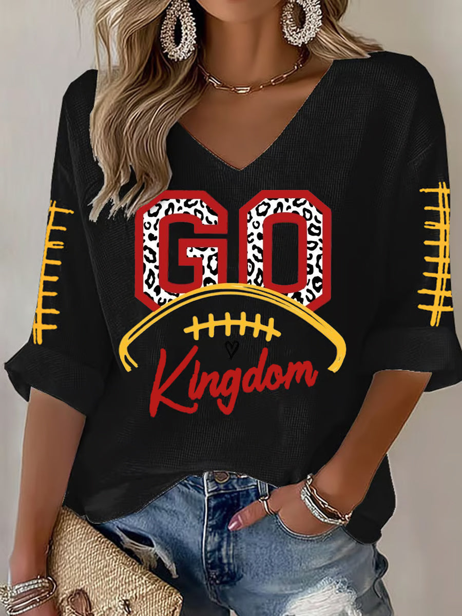 Women's Go Red Kingdom Football Fans Lovers Gameday Casual V-Neck Top