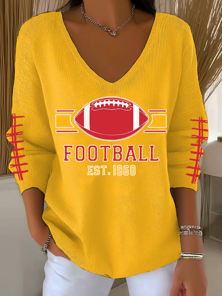 Women's Football Fans Lovers Gameday Casual V-Neck Top