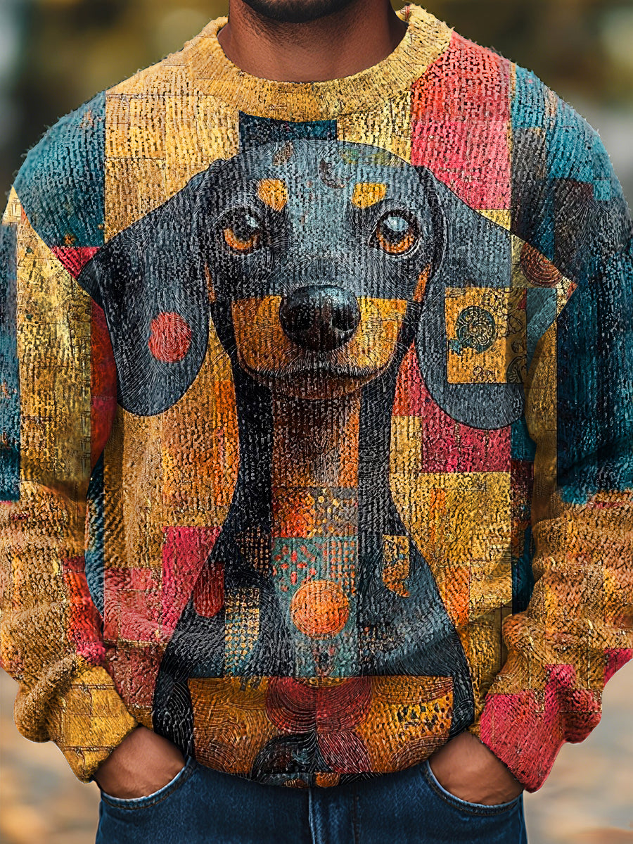 Men's Coloful Art Dog Knit Sweater