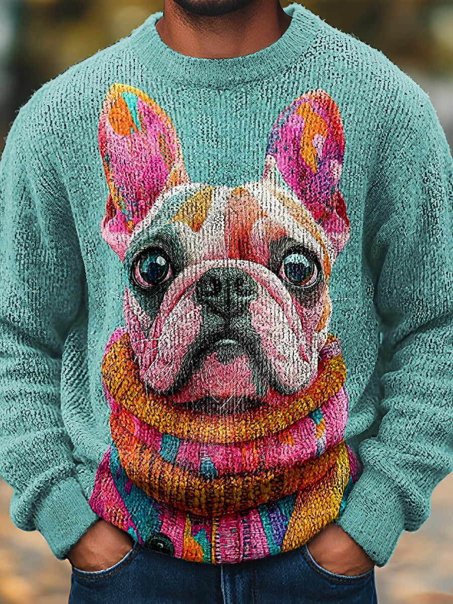 Men's Coloful Art Dog Knit Sweater