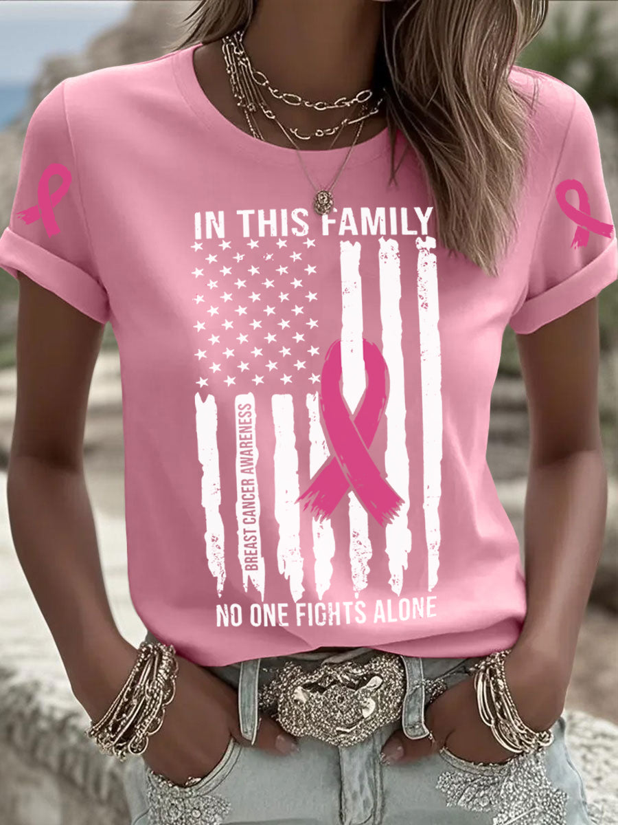 Women's Pink Breast Cancer Printed T-shirt