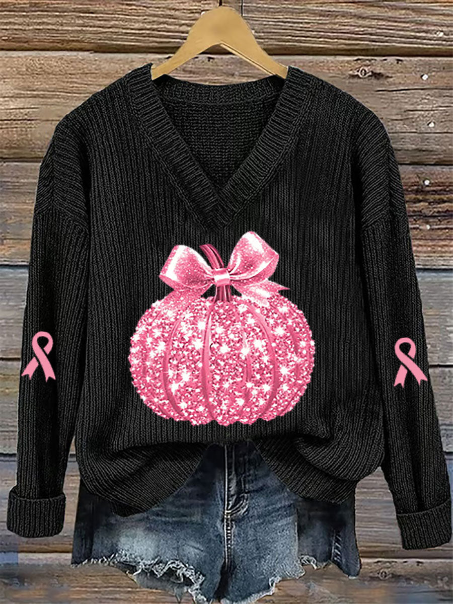 Women's Breast Cancer Awareness Pink Pumpkin Print Casual Top