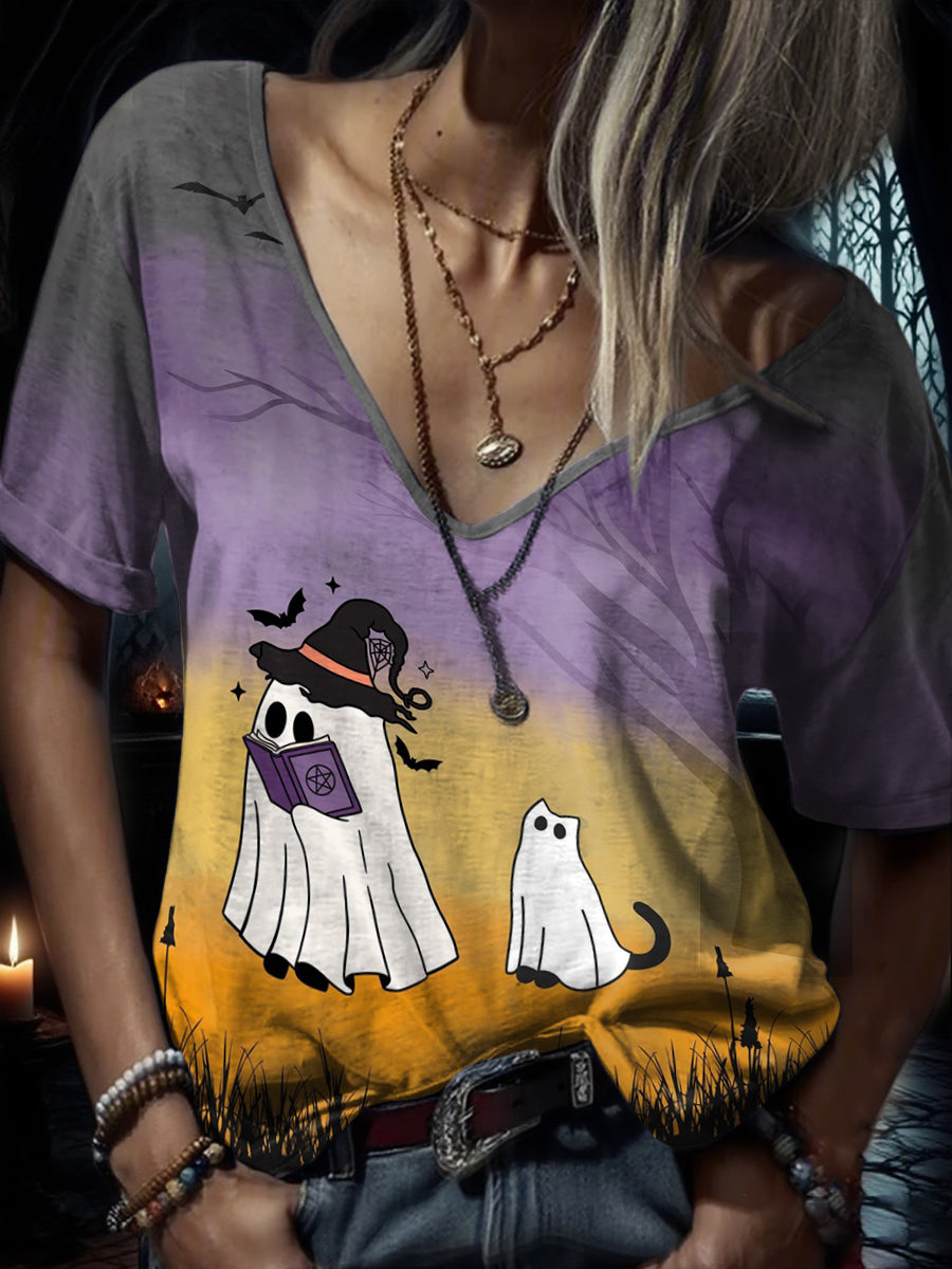 Women's Halloween Funny Cat Printed T-shirt