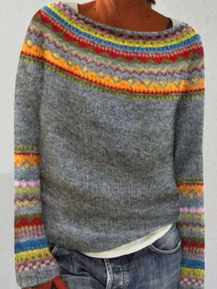 Women's Icelandic Sweater Crew Neck Loose Pullover