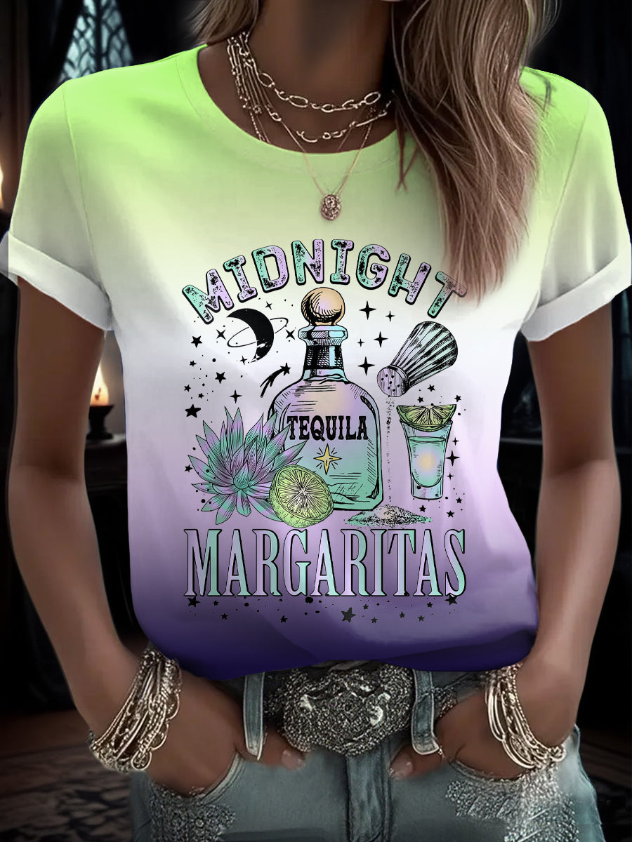 Women's Midnight Margaritas Halloween Funny Printed T-shirt