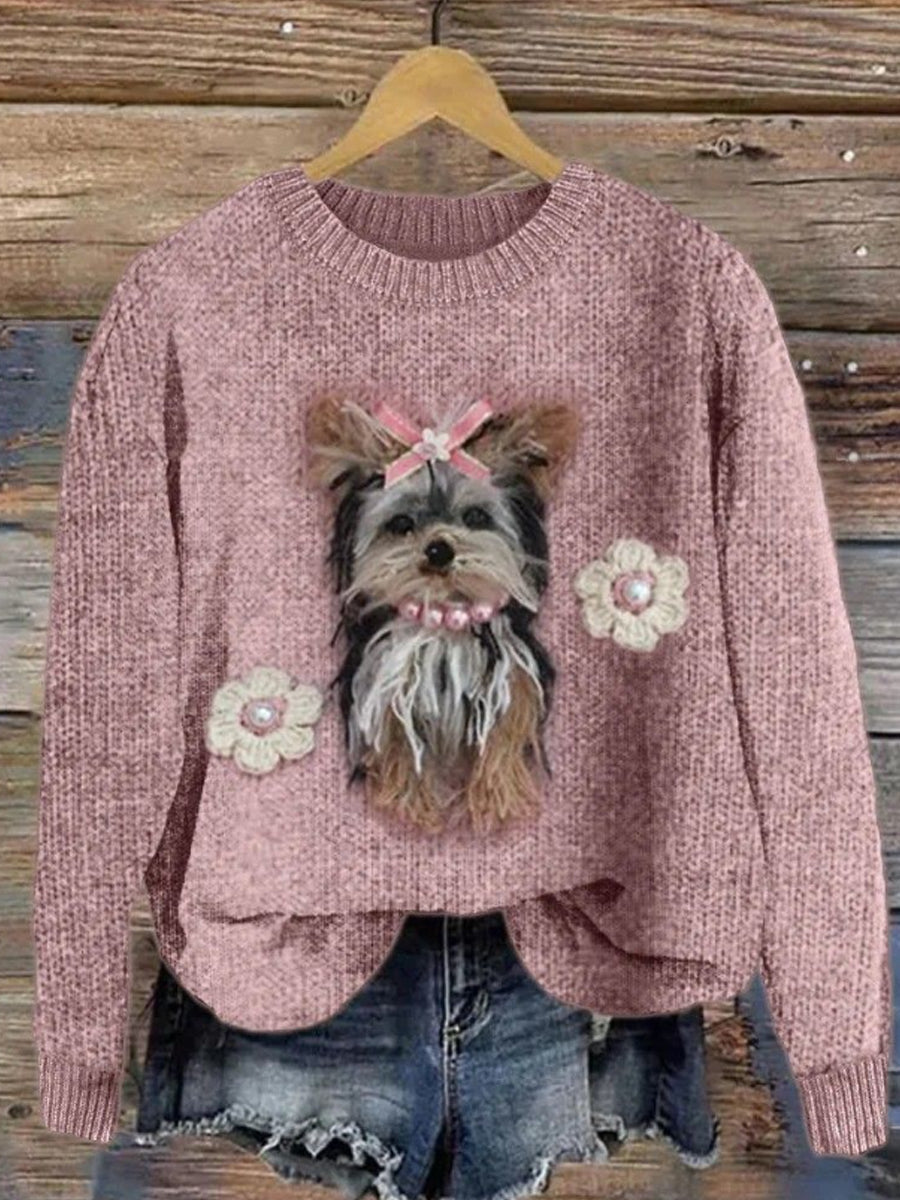 Women's Classy Dog with Tie Cozy Knit Sweater
