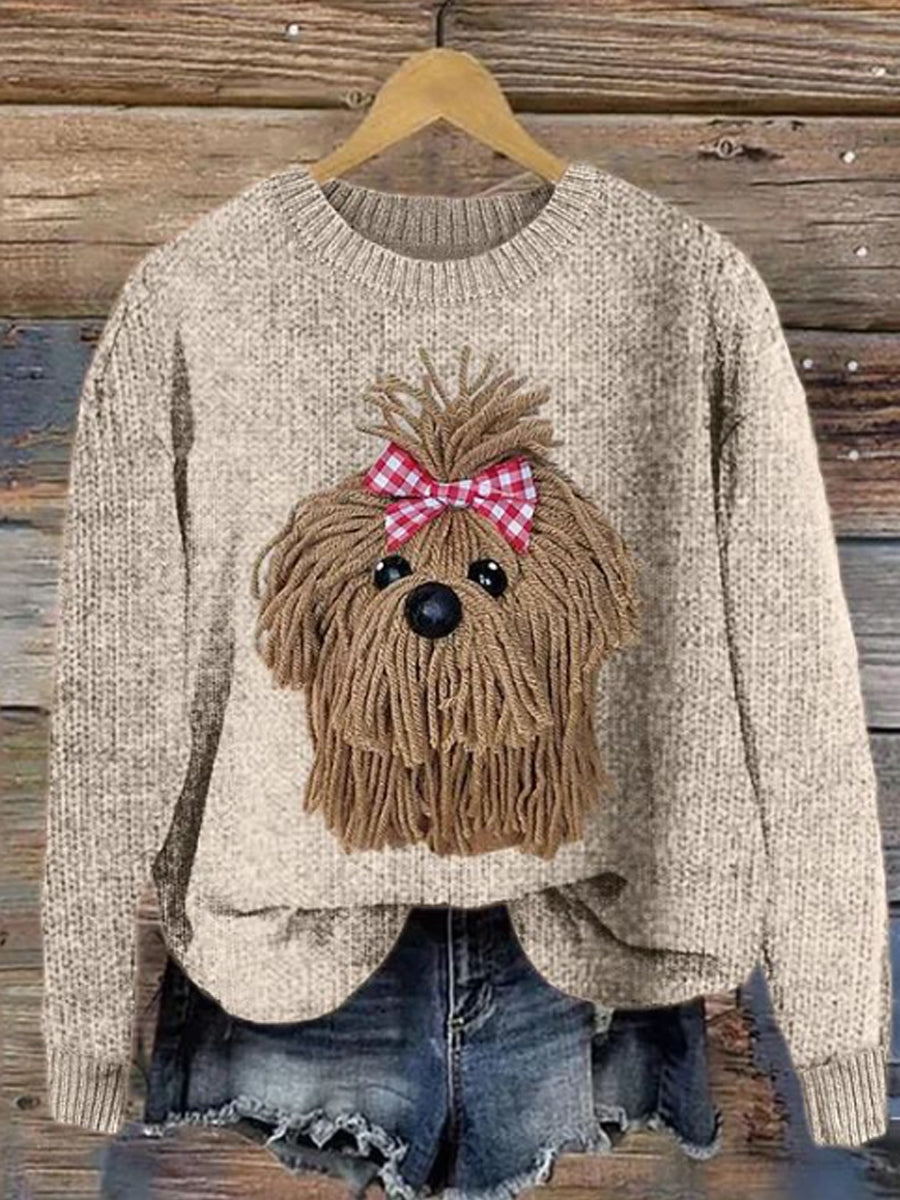 Women's Classy Dog with Tie Cozy Knit Sweater