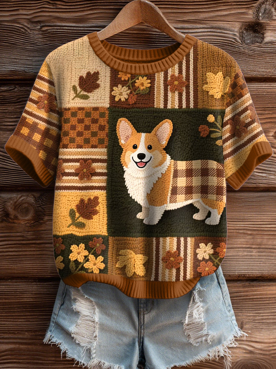 Women's Lovely Corgi Pattern Cozy Knit Top