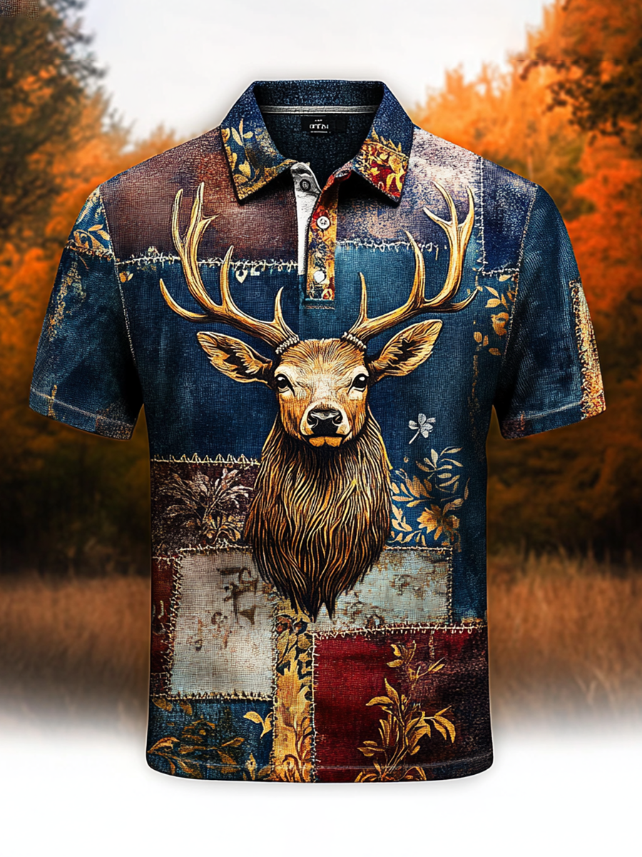 Men's Retro Western Style Elk Art Printed Casual Tops