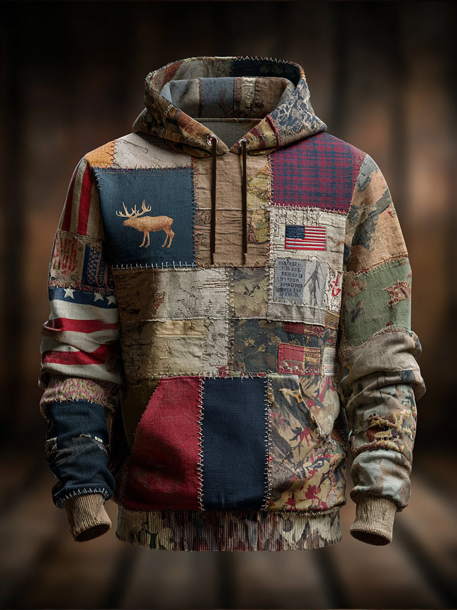 Men's Vintage Elk Oversized Drop-Shoulder Hoodie