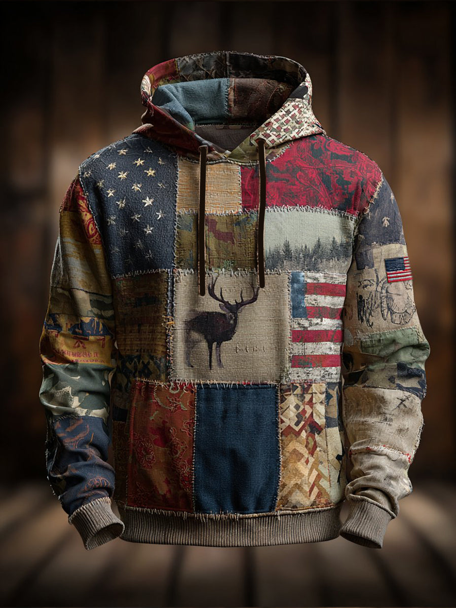 Men's Vintage Elk Oversized Drop-Shoulder Hoodie