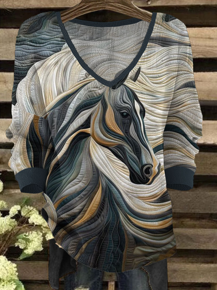Women's Retro Western Style Horses Art Printed Tops