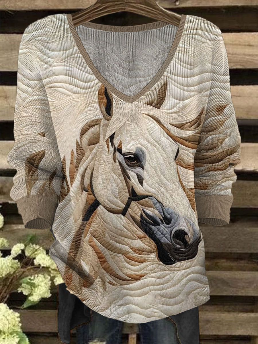 Women's Retro Western Style Horses Art Printed Tops