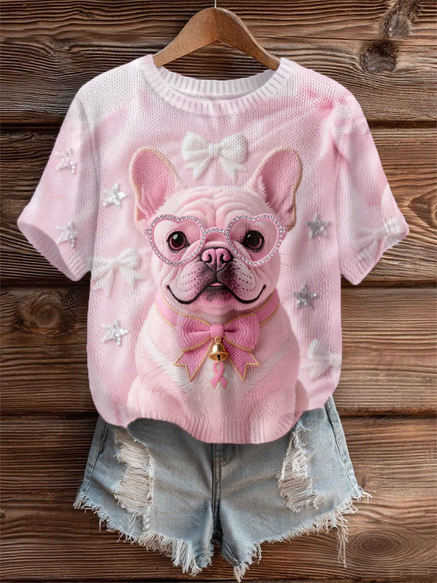 Women's Pink Dog Pink Ribbon Breast Cancer Awareness Support Tee