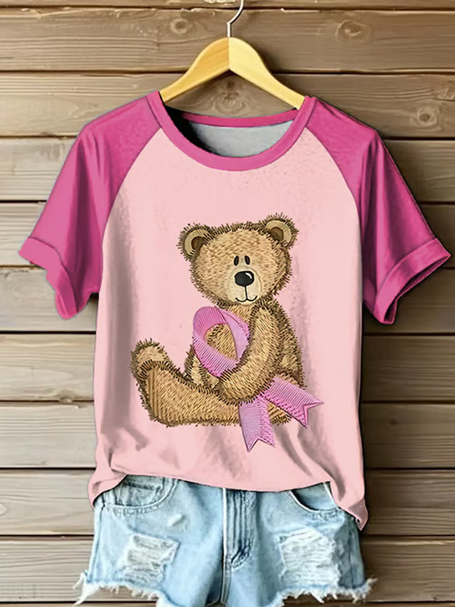 Women's Pink Ribbon Print Casual T-shirt